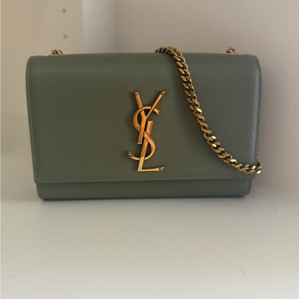 Yves Saint Laurent Sage Green Crossbody Bag with Gold Chain
